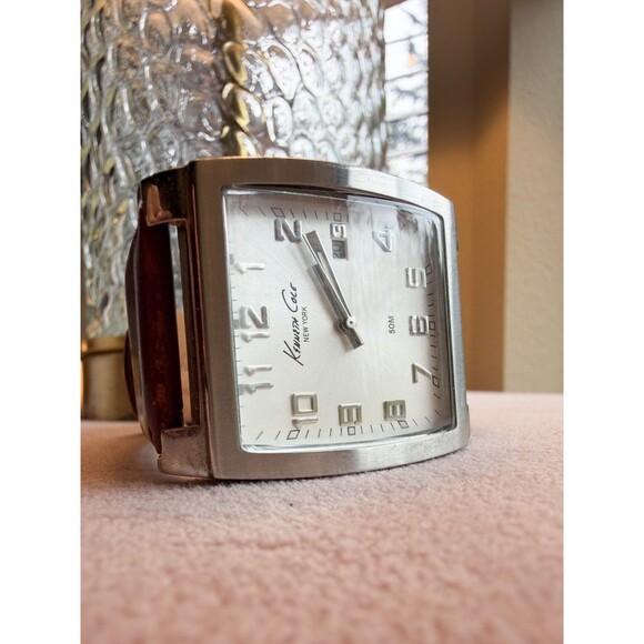 Kenneth Cole Men’s KC1241 Brown Leather Strap Big number Silver White Dial Watch main image 4